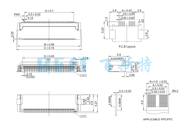 FPC連接器0521-npwb-sn前插後翻參考圖紙