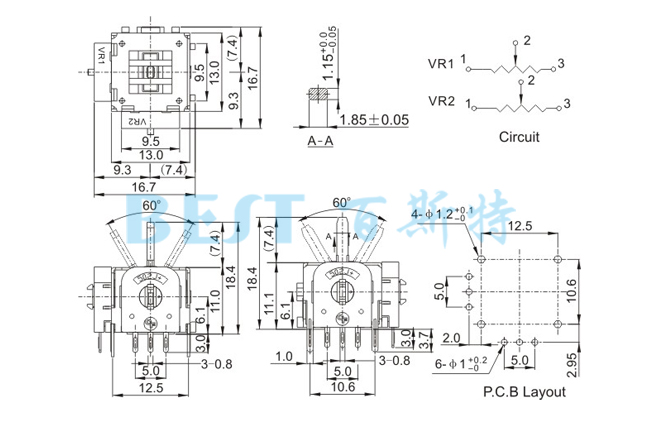 搖杆電位器RJ13-60-B103參考圖紙